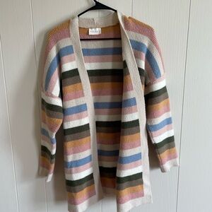 Cream and Pink Striped Cardigan Sweater